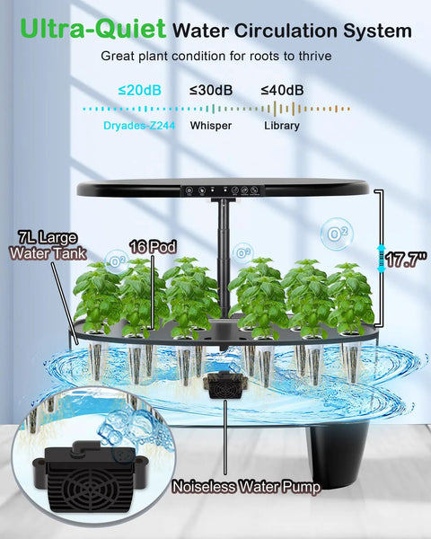 Hydroponic Growing System Kit With 16 Pods No Fuss Smart Herb Garden With Sprout Mode 24W Full Spectrum LED Grow Light Indoor