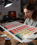 One Quarter Watt Carbon Resistor Assortment Kit, 560 Pieces, 28 Values, neatly organized on a table with a person prototyping