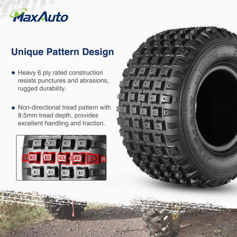 16x8-7 ATV Tires Set Of 2 Beefy Knobby Tubeless 6 Ply Go Kart Mini Bike Tires Heavy Duty 6PR Load Rating with unique tread pattern