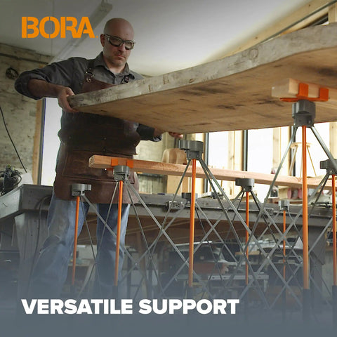 Person using Centipede 30 Inch Folding Work Table Set No Assembly With 9 Struts Collapsible Frame 3500 Lb Capacity.