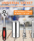 Universal Socket Wrench Tool Kit 7 To 19 Millimeter Socket Grip Set With Three Eighths Inch Ratchet Wrench And Drill Adapter