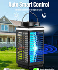 Outdoor Cordless Mosquito Zapper With 4200V Electric Grid And LED Blue Light 3 In 1 Portable Rechargeable Zapper Waterproof IP67 Wireless Hanging Fly Trap For Patio And Camping, shown in a backyard setting.