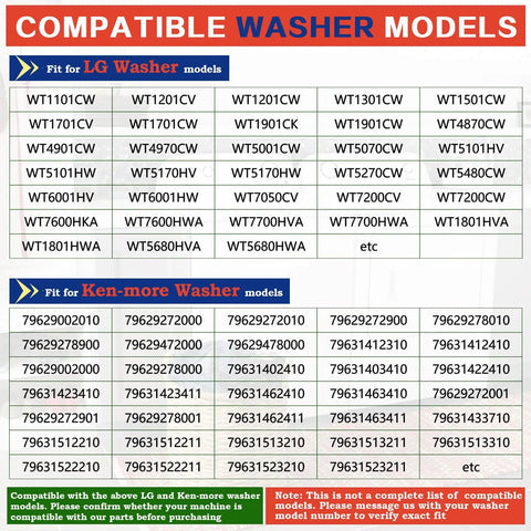 Washer Water Inlet Valve 12V Replacement Fit for WT1501CW Models Five Outlet Hot And Cold Valve Plug And Play Install Durable Laundry Machine Water Supply Valve Easy DIY Swap compatible LG and Kenmore washer models chart