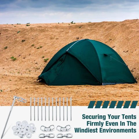Image of Lag Screws Three Eighths Heavy Duty Bolts With Chain Links And Washers Tent Stakes Kit For Burning Man Camping Desert Parties