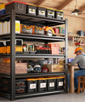 Heavy Duty 5 Tier Garage Shelving Rack With Adjustable Metal Shelves, Steel Storage Organizer For Tools And Parts, 3000 Lb Capacity, No Sag, Easy Assembly, Durable Garage Shelves in workshop with tools