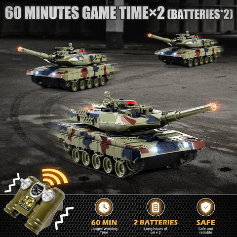 One Twenty Fourth Scale RC Leopard II Battle Tank With Realistic Sound Lights And Smoke Effects 4GHz Military War Toy