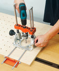 Edge Fence Pro Grade For S04001 And S04003 Portable Drill Guide Aluminum Edge Cutting Gauge in use on wooden board