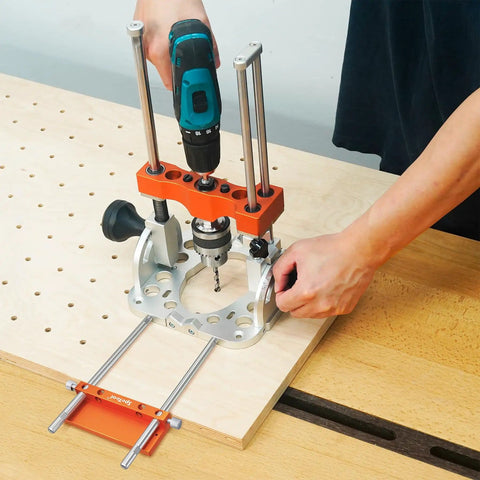 Edge Fence Pro Grade For S04001 And S04003 Portable Drill Guide Aluminum Edge Cutting Gauge in use on wooden board