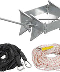 Heavy Duty 19 Lb Box Anchor Kit For Boats Up To 30 Feet, Hot Dipped Galvanized Cube Boat Anchor With 16.5 Ft Elastic Rope And 100 Ft Nylon Rope