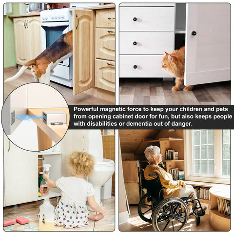 Magnetic Cabinet Door Catch 4 Pack With Dual Install Options Stick On Or Screw Mount Stainless Steel Magnetic Latch for Kitchen Cabinets with pets and people for safety