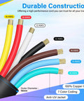 No Sweat Straight Plug And Play Heavy Duty 7 Way Trailer Cord Inline Wiring Harness 10 Foot showing color-coded wires and AWG ratings.