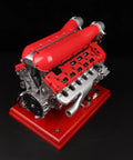 V12 Engine Model Kit With Over Eight Hundred Metal Parts Motorized Four Stroke Engine Electric Drive DIY STEM Build Realistic Anodized Aluminum And Stainless Steel Components Hands On Educational Gift For Adults And Car Enthusiasts on red base