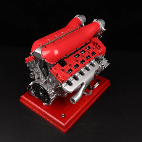 V12 Engine Model Kit With Over Eight Hundred Metal Parts Motorized Four Stroke Engine Electric Drive DIY STEM Build Realistic Anodized Aluminum And Stainless Steel Components Hands On Educational Gift For Adults And Car Enthusiasts on red base