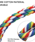 Totally Bendable Multicolor Cotton Bird Rope Perch Built Tough With A Steel Core And Quick Twist End Nuts For Straight Up Secure Cage Climbing Action, multicolored cotton rope close-up.
