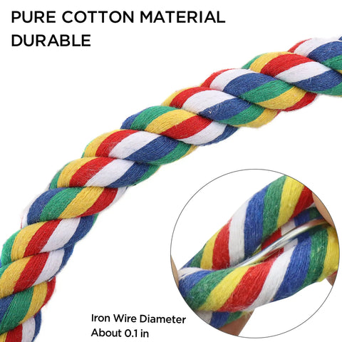 Totally Bendable Multicolor Cotton Bird Rope Perch Built Tough With A Steel Core And Quick Twist End Nuts For Straight Up Secure Cage Climbing Action, multicolored cotton rope close-up.