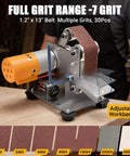 Badass Mini Electric Belt Sander And Knife Sharpener For Precision Jewelry Crafting and desk polishing with multiple grit belts.