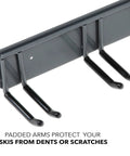 Wall Mounted Ski Storage Rack Holds Four Pairs Of Skis And Poles Or A Snowboard Tough As Nails With Rubber Coated Hooks detail view