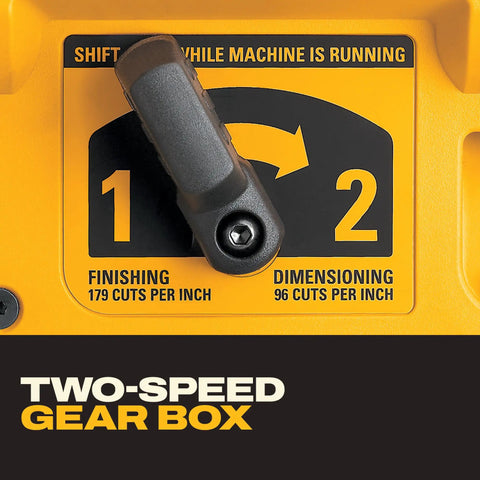 Smoother Than Silk 13 Inch Benchtop Thickness Planer With Robust 15 Amp Motor And Two Speed Gearbox control panel for gear shifting.