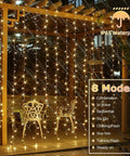 600 LED Solar Curtain Lights With Remote, Outdoor Fairy String Lights On Gazebo, Warm White, 8 Modes, IP65 Waterproof