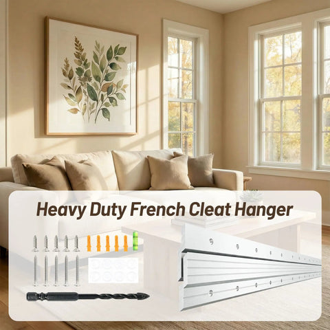 French Cleat Wall Hanger 30 Inch Heavy Duty Z Bar Mount 200 Lbs with hardware kit for easy installation in a living room.