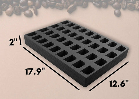 36 Compartment Drawer Organizer For Nespresso Vertuo VertuoLine Coffee Pods Black Waterproof Foam Tray Insert, size 12.6x17.9 inches.