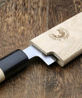 Premium Magnetic Oak Saya Cover For Yanagi Knives, Rugged Blade Protector, 270mm Guard on wooden surface
