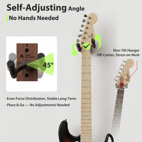 Heavy Duty Guitar Wall Mount With Auto Adjustable Angle No Drama Easy Install Wall Hanger That Grips Hard On Acoustic Electric Guitars Featuring A Beefed Up 12mm Metal Support Rod For Ultra Stable Secure Display