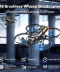 R8 Brushless Whoop Quadcopter showcasing Dope ELRS FPV Whoop Drone RTF With Pocket Controller Four Batteries Six In One Charger