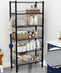 Beefy Five Tier Metal Storage Rack With Adjustable Shelves, 400Lb Total Load, Narrow 21.2W X 9.4D X 59.2H Steel Shelving for bathroom