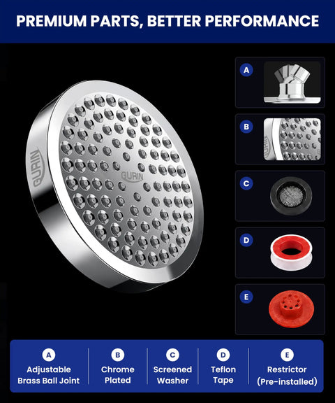 High Pressure 6 Inch Rainfall Shower Head With Adjustable Angles 90 Anti Clog Nozzles Premium Polished Chrome Finish