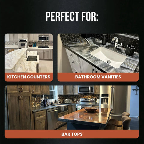 Image showcasing One Gallon Epoxy Resin Kit For Countertops And Bar Tops Delivers A Hella Glossy Shine for kitchen counters and bar tops.