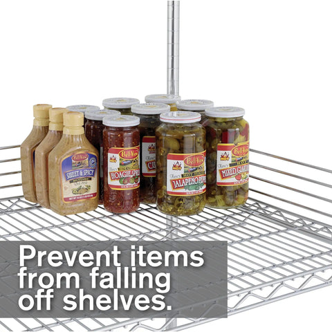 Top Tier Four Inch Stackable Ledge For Classic Wire Shelving With Sleek Chrome Rack Support Insert And Easy Snap Storage Addon For Legit Heavy Duty Build Quality In Garage Or Shop Space