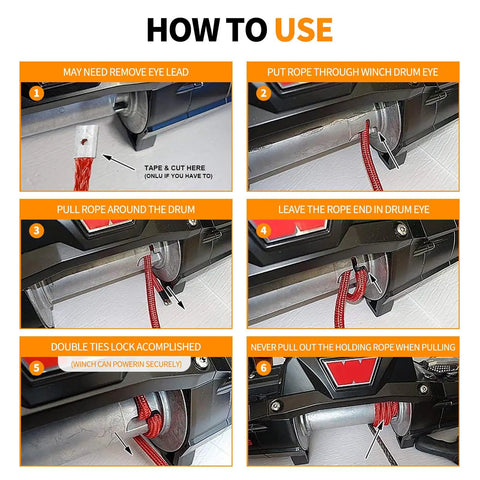 How to use instructions for 3/8 Inch Dyneema Winch Rope 85 Feet 27,500 Lb Heavy Duty UHMWPE Synthetic Cable installation on winch