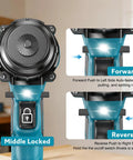 Close-up of 3 In 1 Cordless Rivet Nut Drill Gun controls showing forward, reverse, and locked modes.