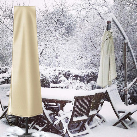 Heavy Duty 420D Oxford Umbrella Cover With Zipper All Weather Waterproof Patio Protector snow-covered furniture scene