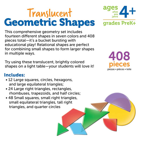 Translucent Geometric Shapes for Light Table Play Hands On Math Manipulatives for Kindergarten and Early Learners product graphic.