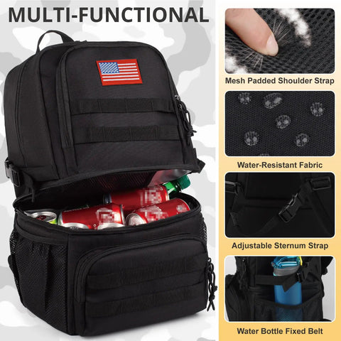 Dual Deck Insulated Cooler Backpack For Men With 2 In 1 Bottom Cooler And Dry Top Compartment, big capacity and water-resistant features