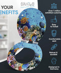 Soft Close Round Toilet Seat In Molded Wood With Quiet Slow Close, Decorative Ocean Print On All Sides