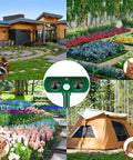 Motion Activated Solar Ultrasonic Outdoor Animal Deterrent With PIR Sensor Waterproof Yard Guard green plastic stakes in garden
