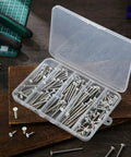 Open case displaying White Head Wood Screws Set 150 Pieces Size Six In Six Lengths Including Two Inch One And A Half Inch One And A Quarter Inch One Inch Three Quarters Inch And One Half Inch For Shutters Bookshelves Wall Plates Shiplap Blank Panels