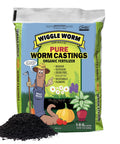 Front view of 100 Percent Pure Organic Worm Castings Fertilizer For A Serious Soil Boost Mineral Dense 15 Lbs Bag OMRI Listed.