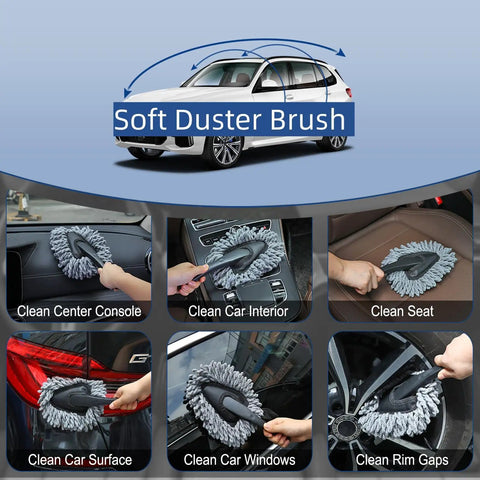 Car Interior Duster Kit With Detail Brush And Cleaning Gel for fast dust removal from vents dashboards and speakers in use