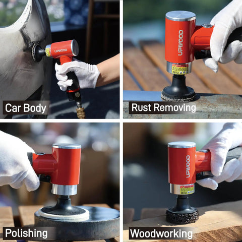 Tiny But Mighty Mini Air Powered Orbital Sander Kit 2 Inch Right Angle Surface Prep Tool With 41 Roll Lock Discs in use