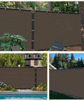 Privacy Fence Screen 5 Feet By 20 Feet Heavy Duty Mesh Windscreen Cloth installed in an outdoor garden setting.