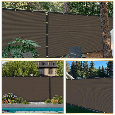 Privacy Fence Screen 5 Feet By 20 Feet Heavy Duty Mesh Windscreen Cloth installed in an outdoor garden setting.