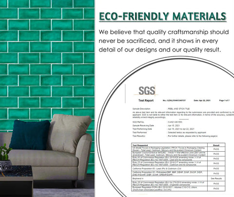 12x10 Inch Peel And Stick Backsplash Tile For Kitchen And Bathroom, green crackle subway look with SGS eco-friendly materials report