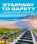 Stairway with Eight Pack 24 By 6 Inch Pre Cut Stair Treads With 80 Grit Aluminum Oxide Traction Pad leading to a beach.