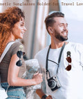 Secure Eyeglass Holder Clip For Clothes That Keeps Your Glasses From Dropping Or Getting Misplaced Or Scratched In The Office, Classroom, Or Outdoors, A Practical Glasses Accessory For Busy Pros displayed on two people walking outdoors wearing clips with sunglasses attached.