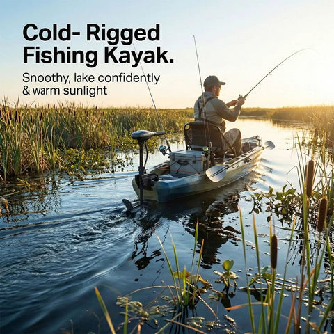 Kayak fishing in shallow water with 3-Blade Trolling Motor Propeller Replacement For MGA089B High Thrust Low Draft Shallow Water Prop Kit