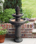 Deluxe Pineapple Pedestal Two Tier Floor Waterfall Fountain With Pump for Outdoor Patio, Iron Gray, 39 Inch Tall, Polyresin